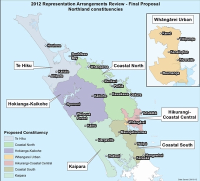 Map showing the Northland Regional Council's Representation Arrangements Review Final Proposal. 